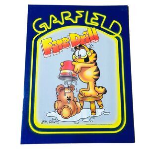 Garfield VTG Mead Pocket Folder Jim Davis School Portfolio Teddy Fire Drill Blue